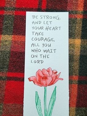 Watercolor Tulip Bookmark with Inspirational Quote - Red & Green